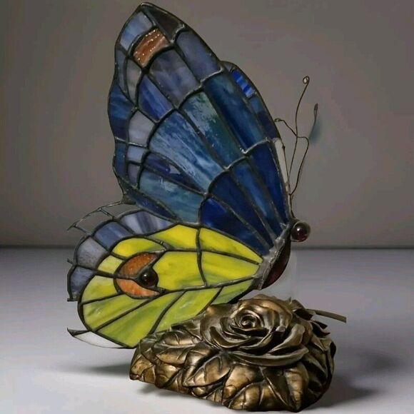 QUOIZEL INC BRONZE STAINED GLASS BUTTERFLY ACCENT TABLE LAMP NIGHT LIGHT 9” TALL - Picture 4 of 12